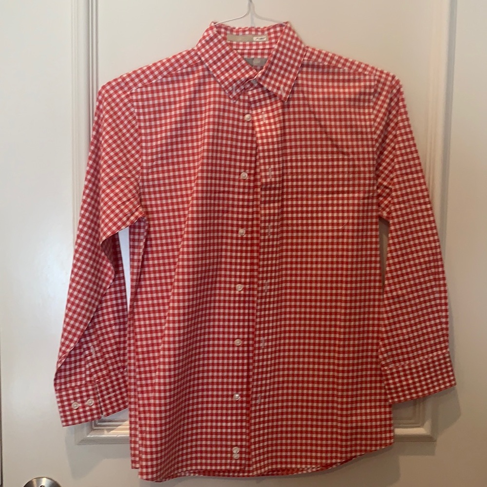 Boy’s long sleeve red gingham button down shirt